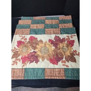 Autumn Reversible Fabric Place Mats 4 Appliqued SUNFLOWERS PLAID Orange Gold